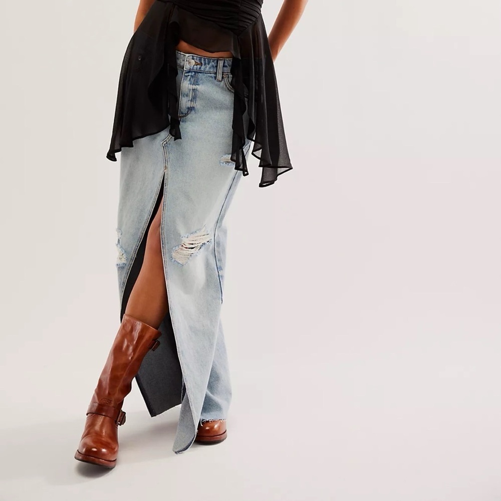 NWT Seroya Matilda Low-Rise Denim Maxi Skirt 25